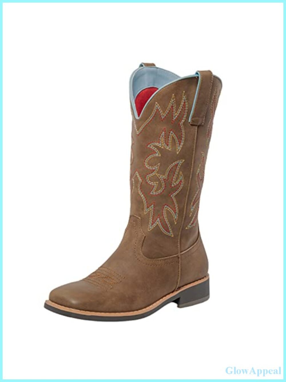 Cowboy Boots Faux Leather Embroidered Chunky Heel Square Toe Mid Calf